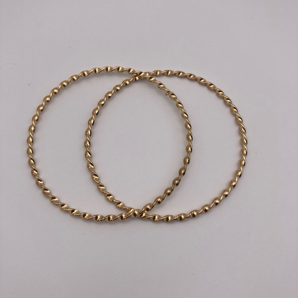 Gold Tone Twisted Rope Bangle Bracelets Set of 2 Costume Jewelry 2.75 Inch
